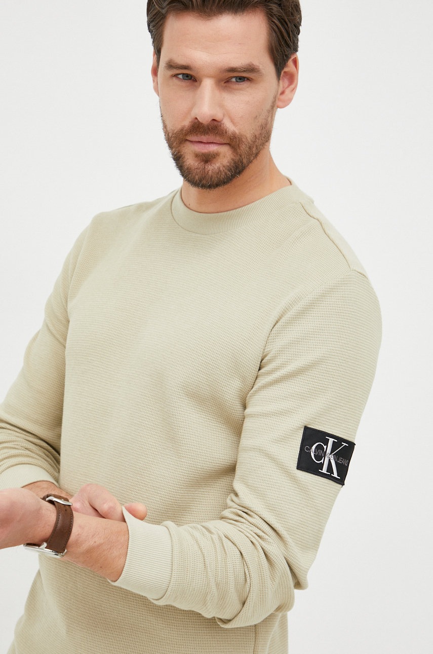 

Памучен пуловер Calvin Klein Jeans в зелено, Зелен