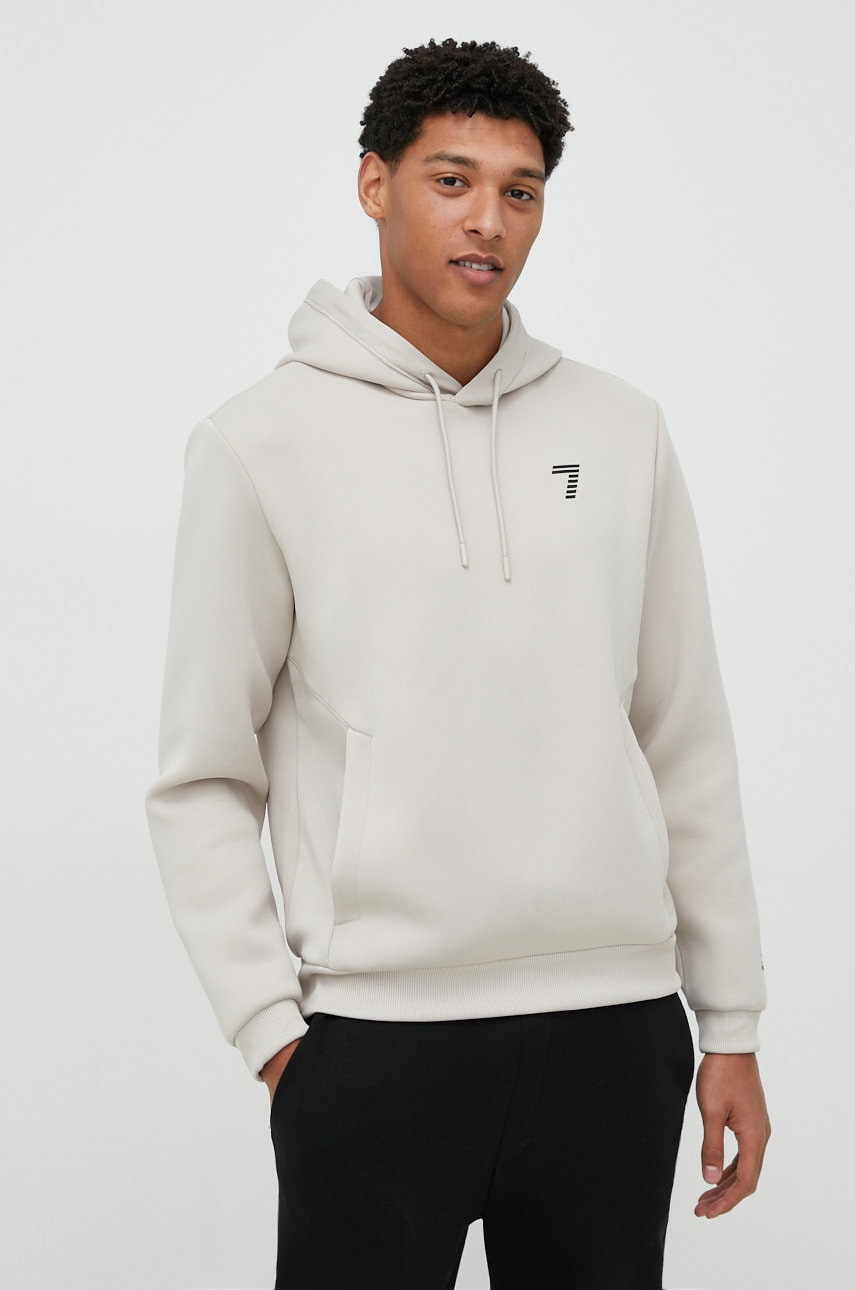 Ea7 emporio armani bluza barbati, culoarea bej, cu glugă, neted