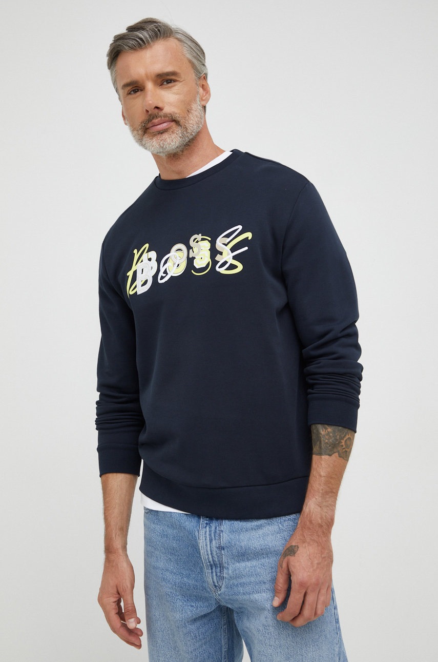 

Памучен суичър BOSS Boss Casual в тъмносиньо с апликация, Тъмносин
