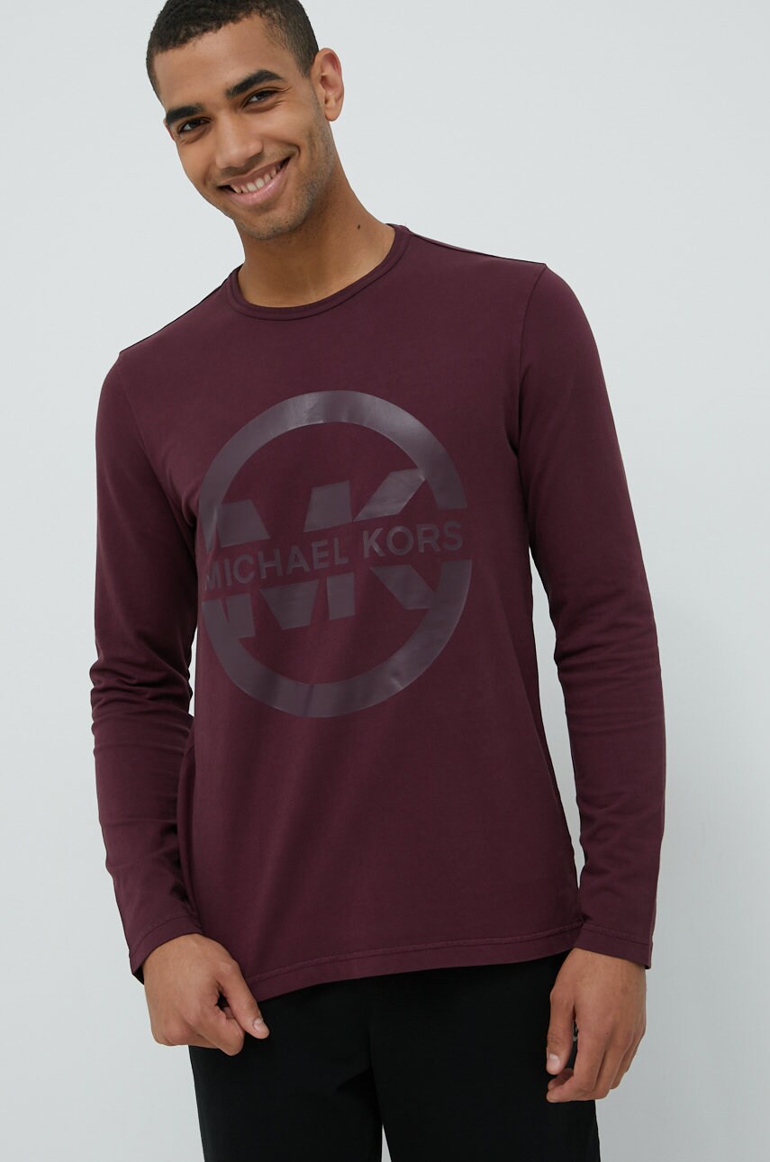 Michael kors longsleeve din bumbac culoarea bordo, cu imprimeu