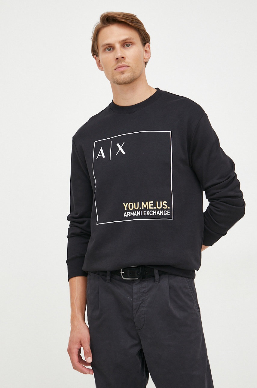 

Памучен суичър Armani Exchange в черно с принт, Черен