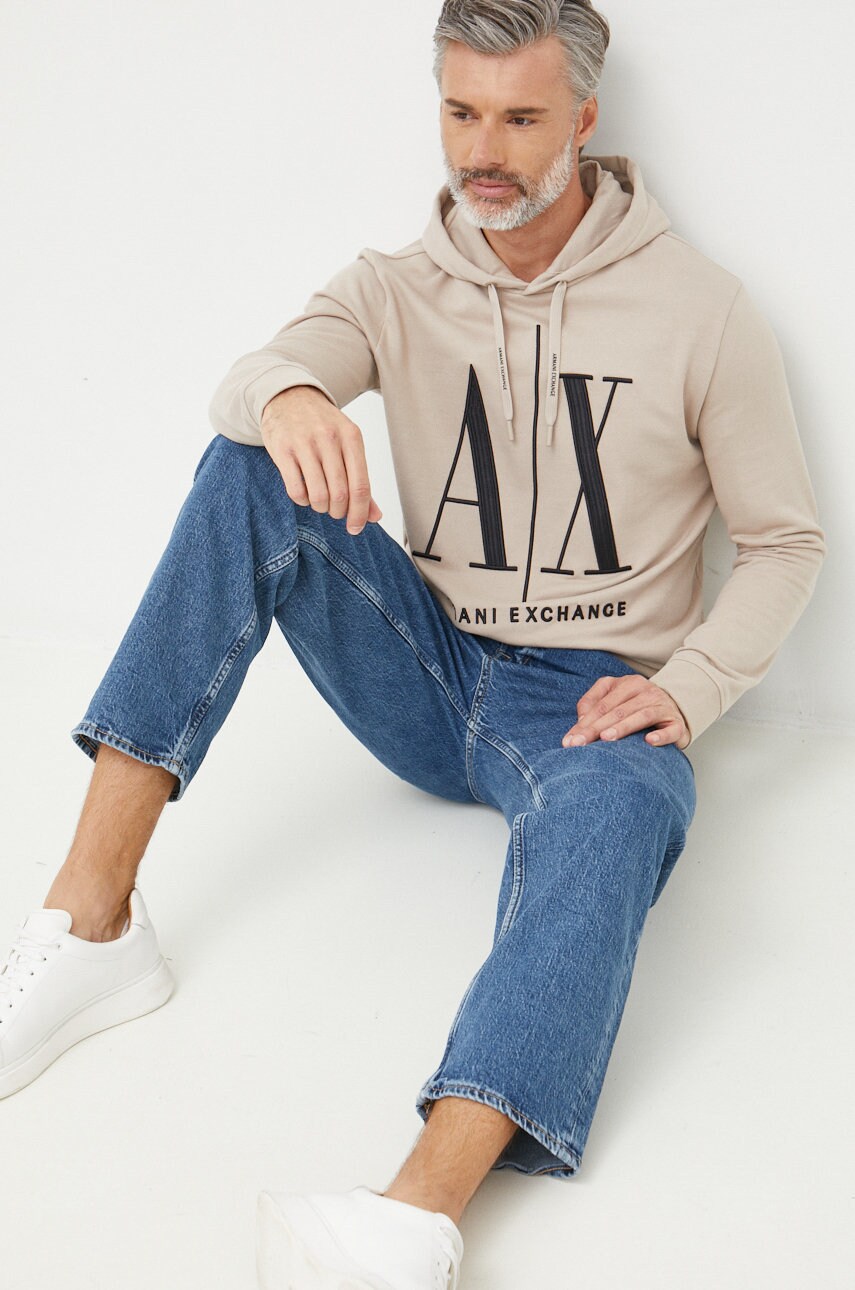 

Бавовняна кофта Armani Exchange чоловіча колір бежевий з аплікацією