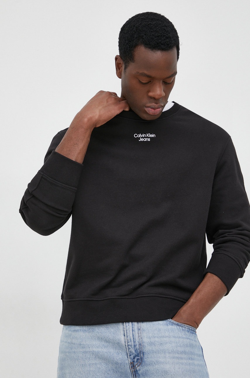 

Памучен суичър Calvin Klein Jeans в черно с принт, Черен