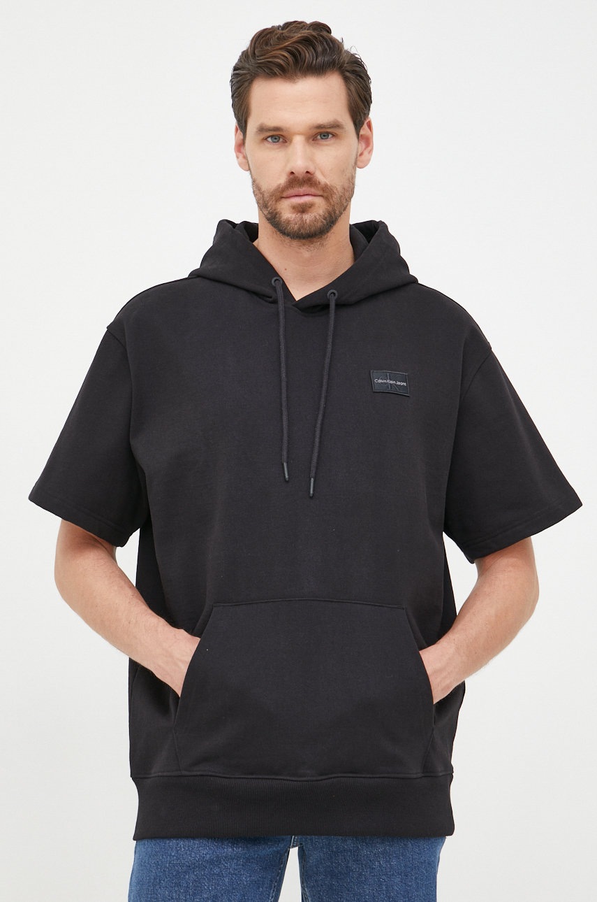 

Памучен суичър Calvin Klein Jeans в черно с апликация, Черен