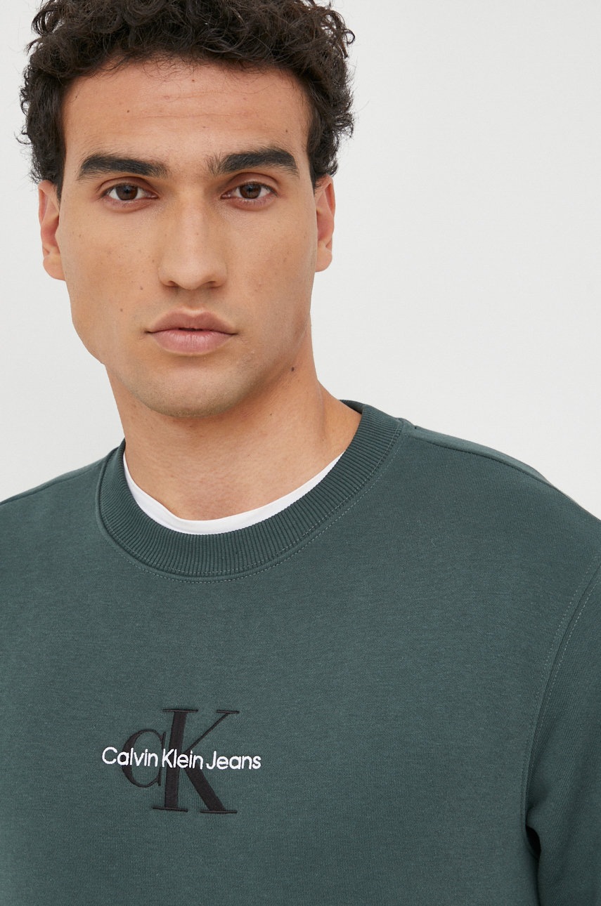 

Суичър Calvin Klein Jeans в зелено с изчистен дизайн, Зелен