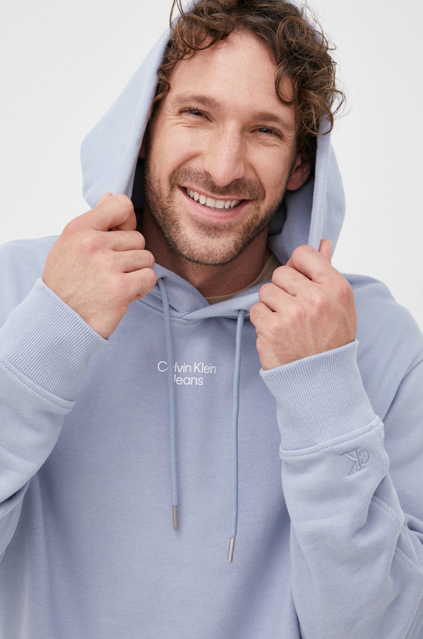 

Памучен суичър Calvin Klein Jeans с изчистен дизайн, Син