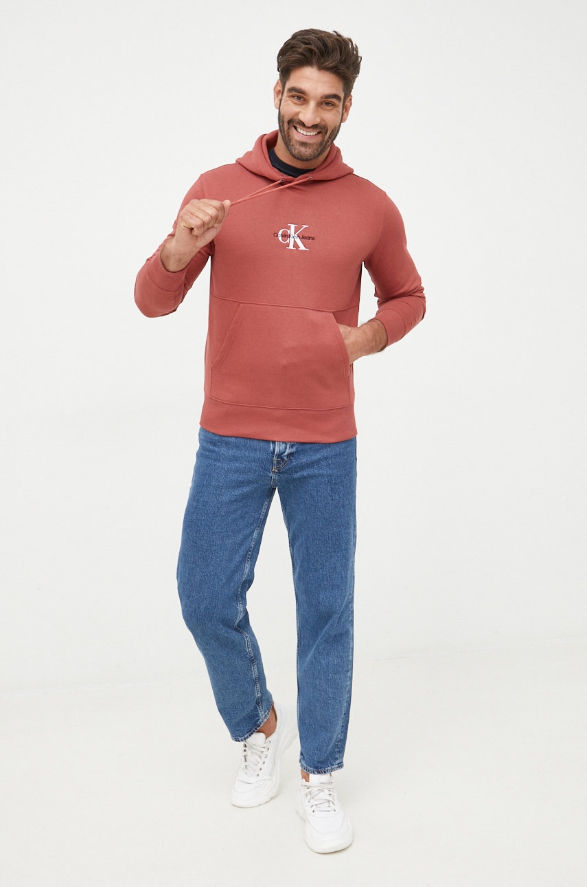 

Суичър Calvin Klein Jeans в бордо с изчистен дизайн