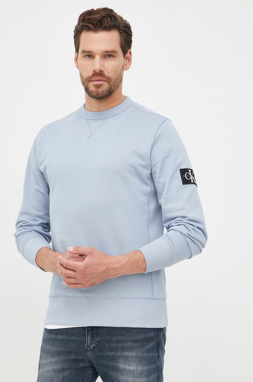 

Памучен суичър Calvin Klein Jeans с апликация, Син