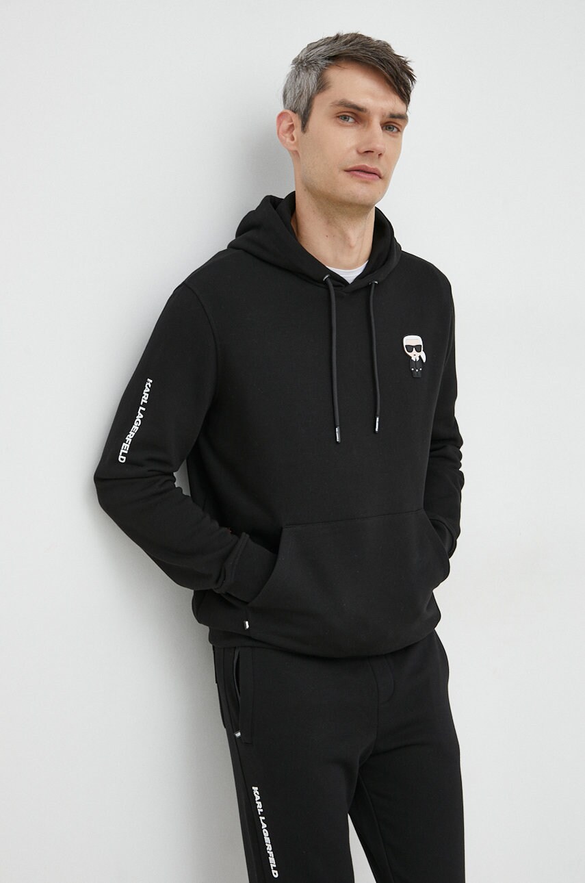 Karl lagerfeld bluza barbati, culoarea negru, cu glugă, cu imprimeu