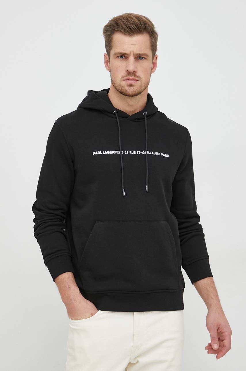 Karl lagerfeld bluza barbati, culoarea negru, cu glugă, neted