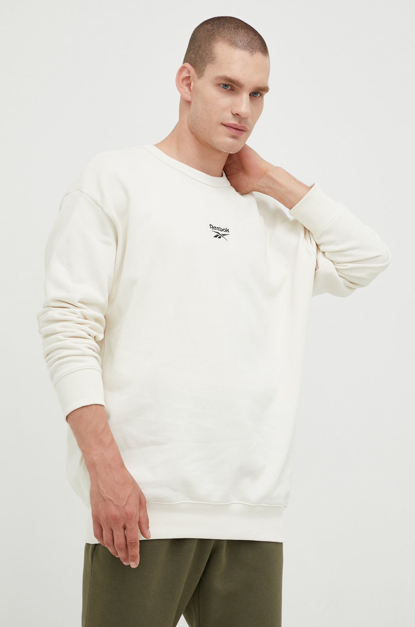 Reebok classic hanorac de bumbac barbati, culoarea bej, cu imprimeu
