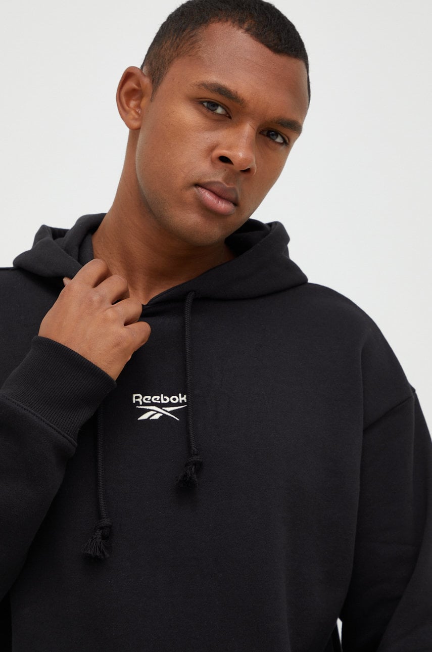 Reebok classic hanorac de bumbac barbati, culoarea negru, neted