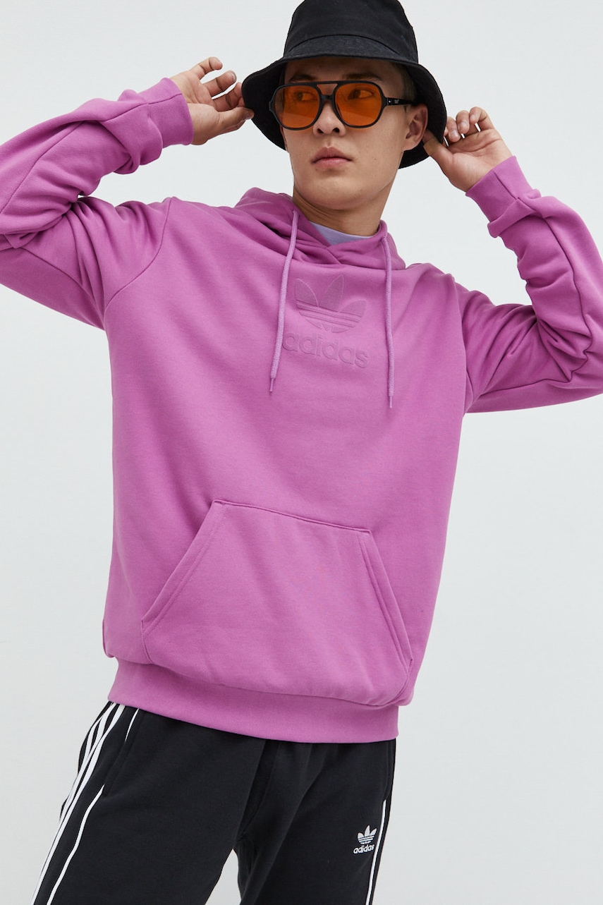 Bavlněná mikina adidas Originals pánská, růžová barva, s potiskem