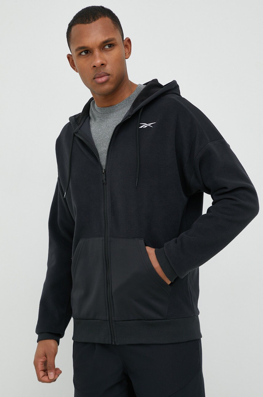 Reebok hanorac de antrenament Workout Ready Thermowarm barbati, culoarea negru, cu glugă, neted answear.ro imagine noua