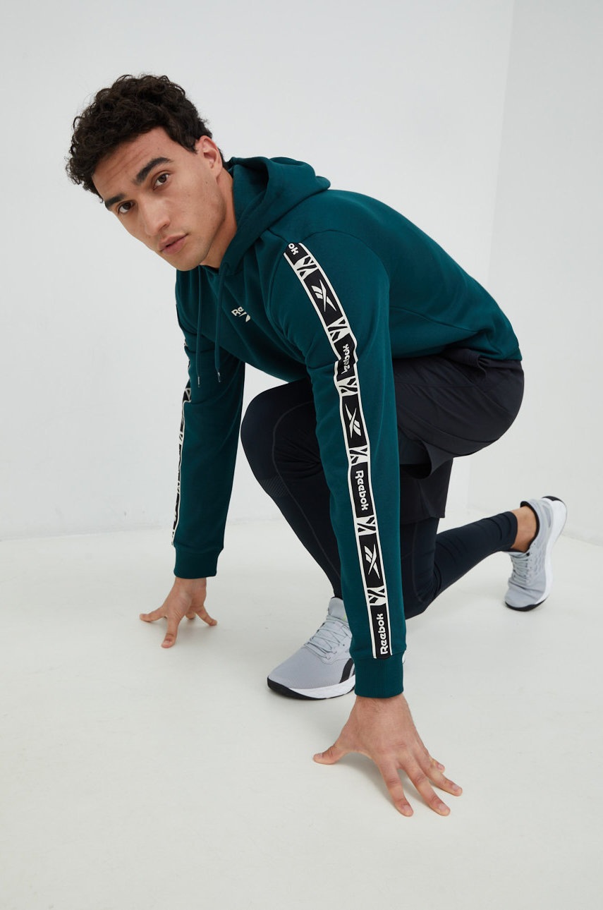 

Суичър Reebok в зелено с качулка с апликация, Зелен