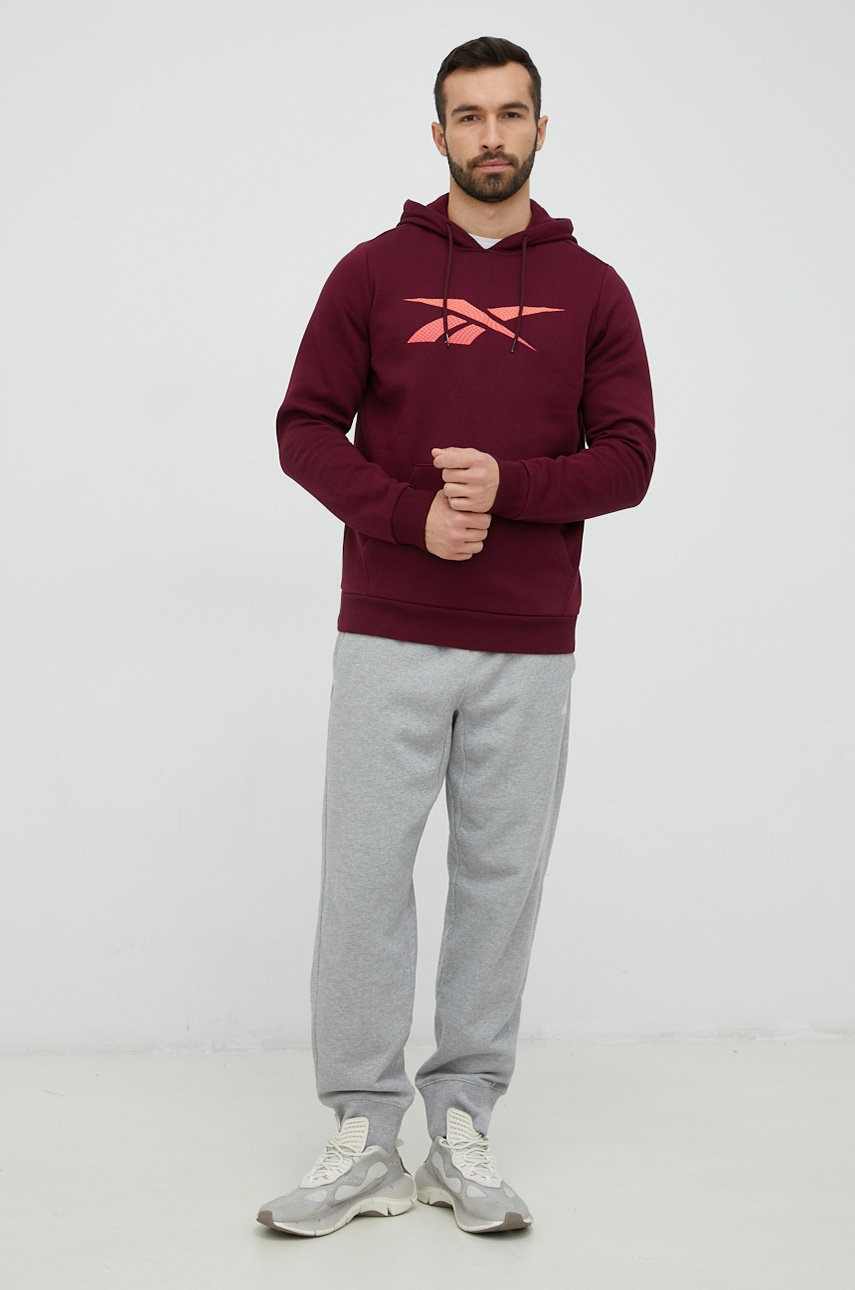 

Кофта Reebok мужская цвет бордовый с капюшоном с принтом