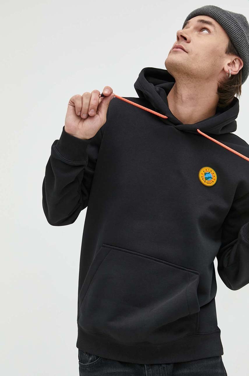 Adidas originals bluza barbati, culoarea negru, cu glugă, cu imprimeu