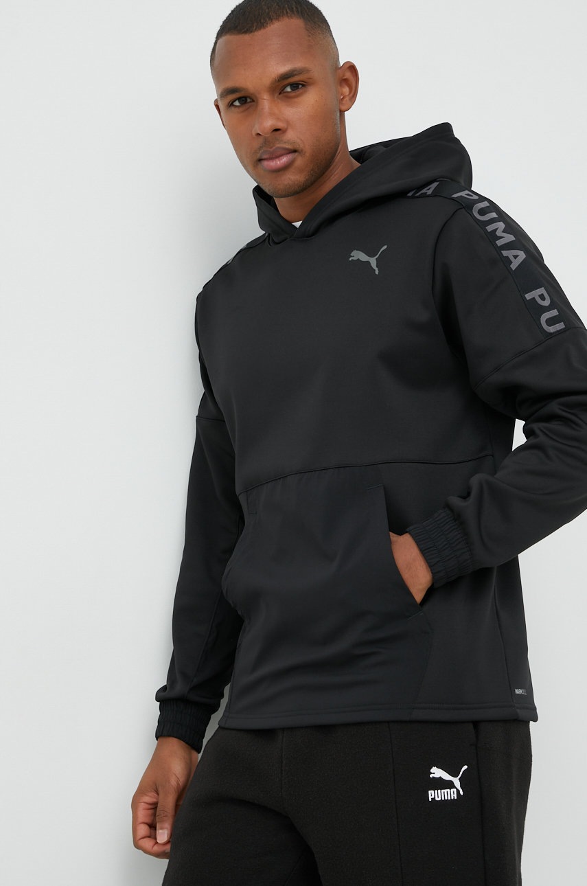 

Суичър за трениране Puma Pwrfleece в черно с качулка с апликация, Черен