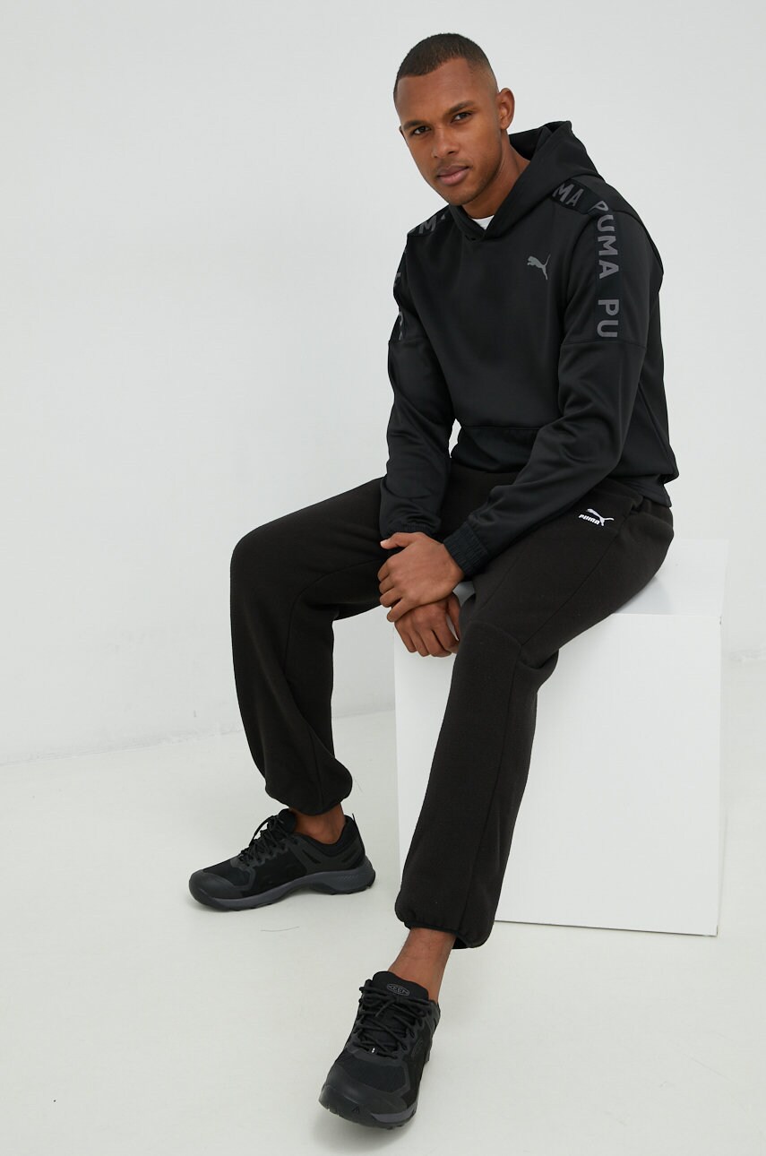 

Тренувальна кофта Puma Pwrfleece чоловіча колір чорний з капюшоном з аплікацією