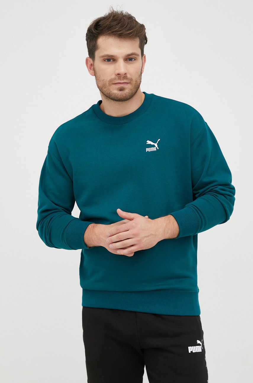 

Бавовняна кофта Puma чоловіча колір зелений однотонна