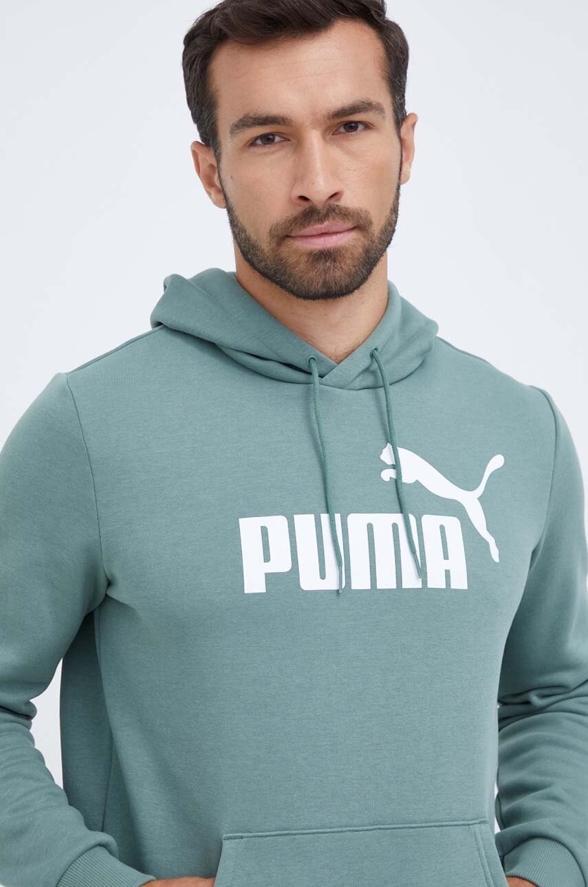 Puma bluză bărbați, culoarea verde, cu glugă, cu imprimeu 847428