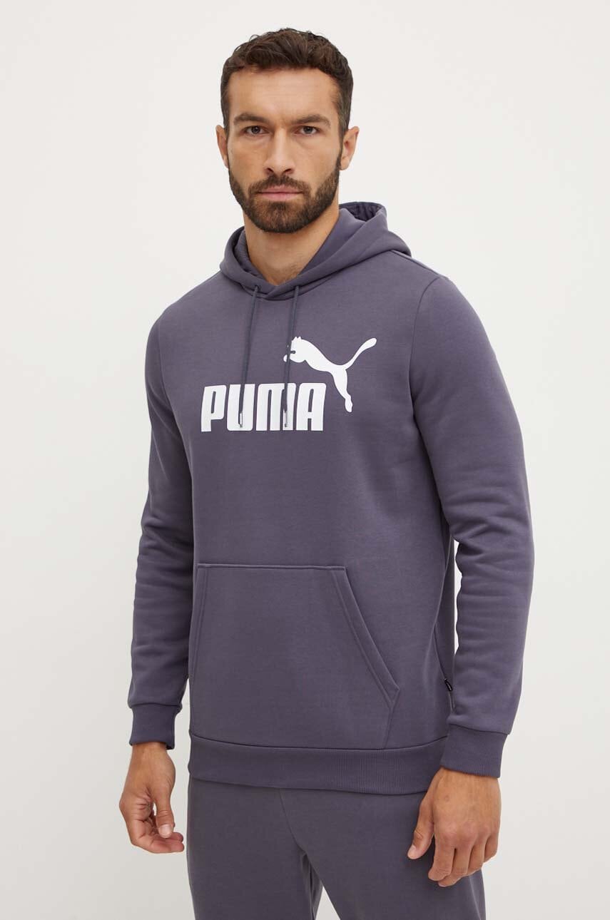 Puma bluza barbati, culoarea gri, cu glugă, cu imprimeu Puma bluza barbati, culoarea gri, cu glugă, cu imprimeu