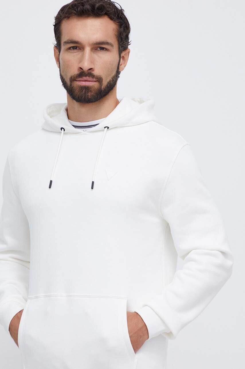 

Кофта Guess чоловіча колір білий з капюшоном однотонна