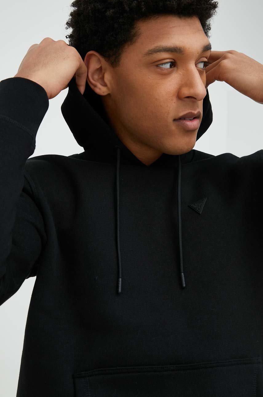 

Кофта Guess чоловіча колір чорний з капюшоном однотонна