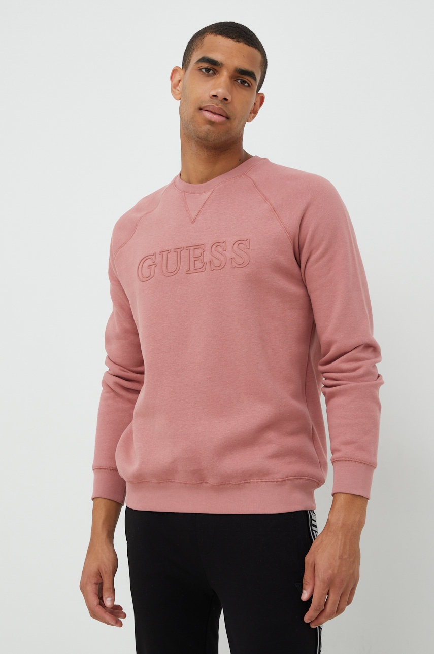 

Суичър Guess в розово с изчистен дизайн, Розов