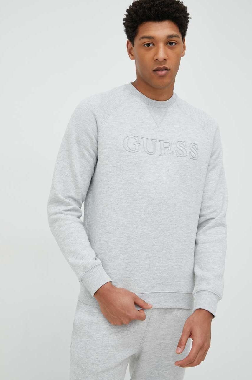 

Кофта Guess мужская цвет серый с аппликацией