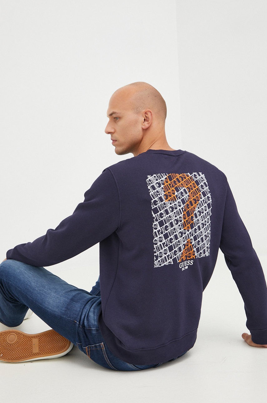 

Кофта Guess чоловіча колір синій з аплікацією