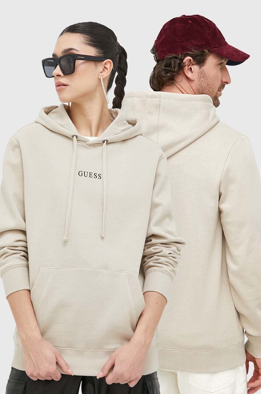 

Кофта Guess чоловіча колір бежевий з капюшоном з принтом