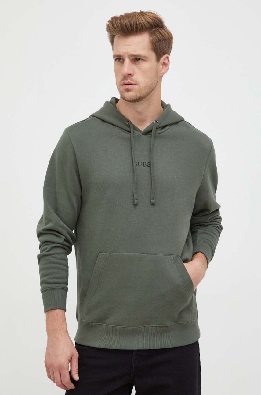 

Кофта Guess чоловіча колір зелений з капюшоном з принтом
