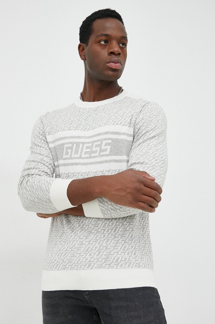

Пуловер с вълна Guess мъжки в сиво, Сив