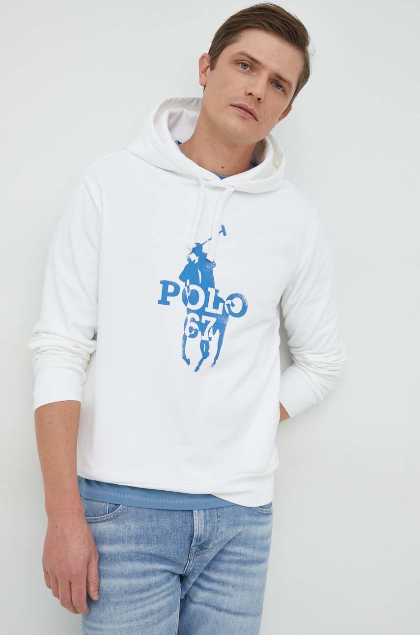 

Кофта Polo Ralph Lauren чоловіча колір білий з капюшоном з принтом