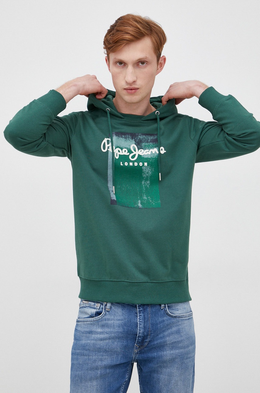 

Памучен суичър Pepe Jeans в зелено с принт, Зелен