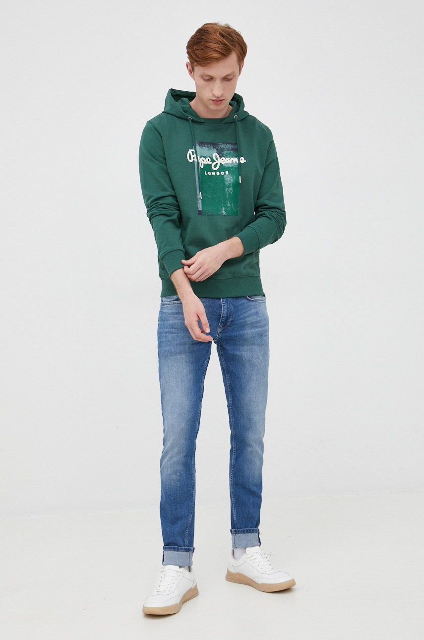 

Хлопковая кофта Pepe Jeans мужская цвет зелёный с принтом