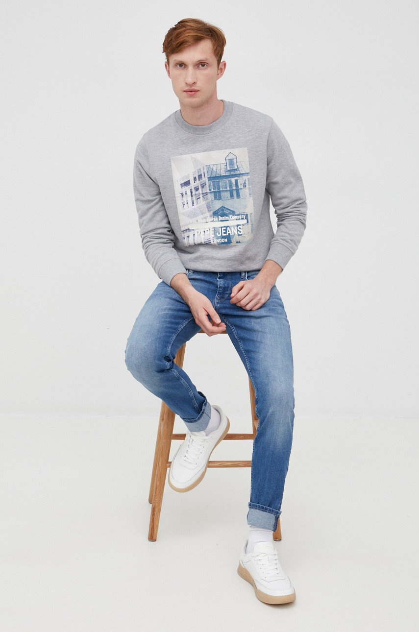 

Кофта Pepe Jeans мужская цвет серый с принтом