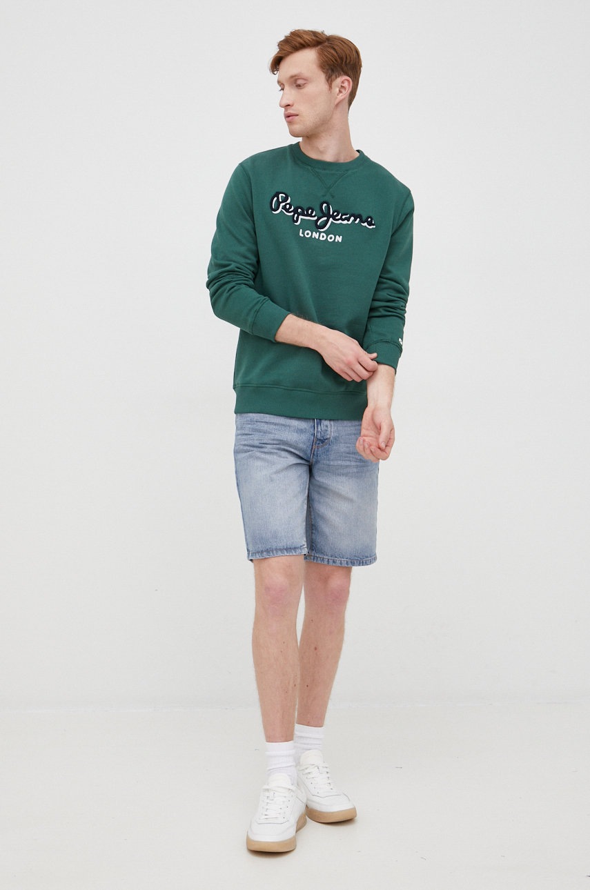 

Хлопковая кофта Pepe Jeans мужская цвет зелёный с аппликацией
