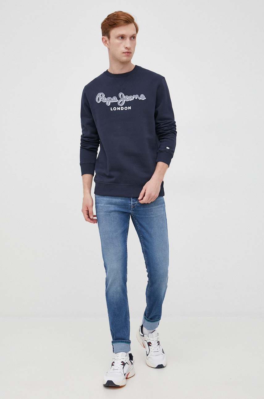 

Хлопковая кофта Pepe Jeans мужская цвет синий с аппликацией