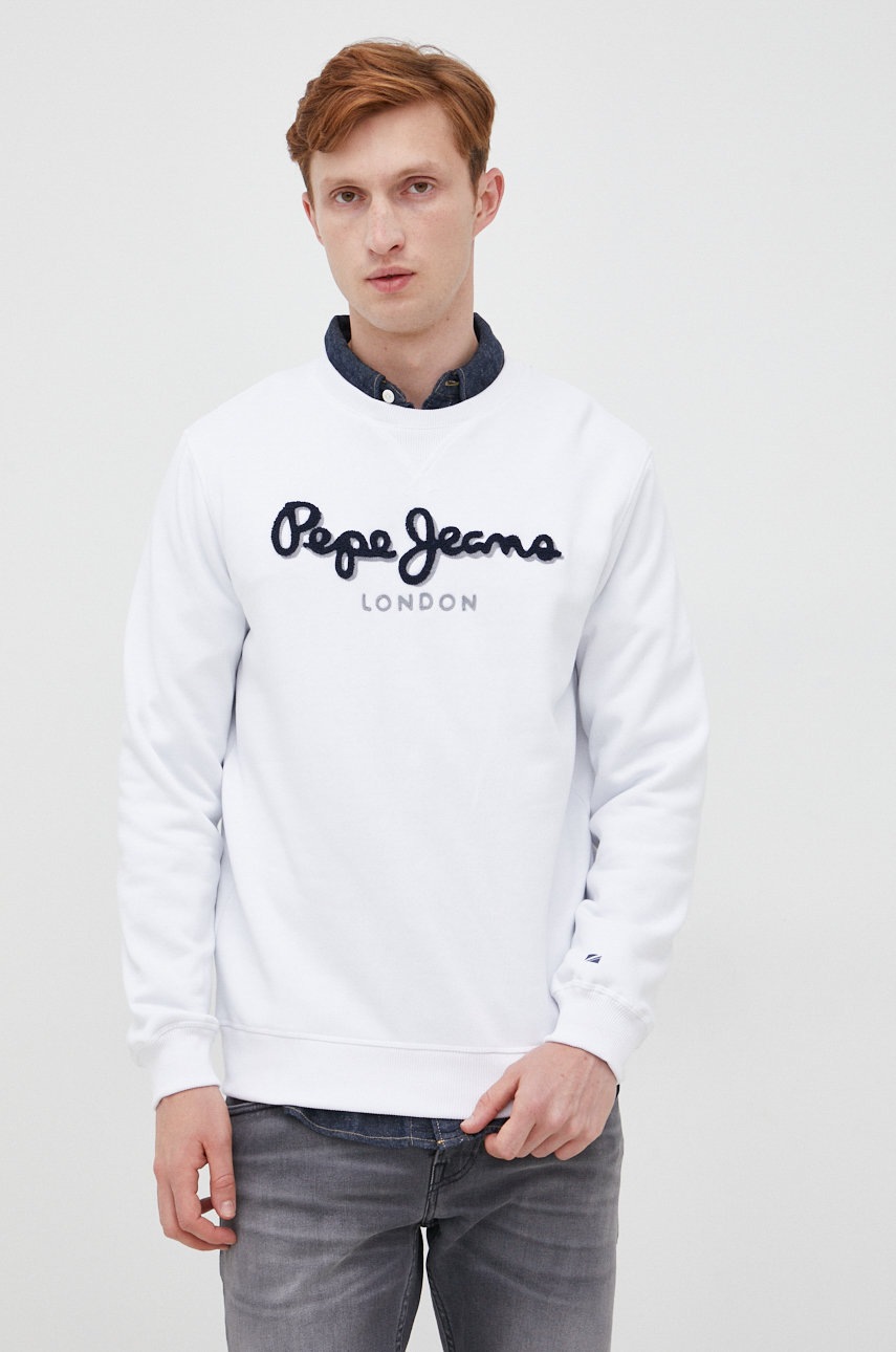 

Памучен суичър Pepe Jeans в бяло с апликация, Бял