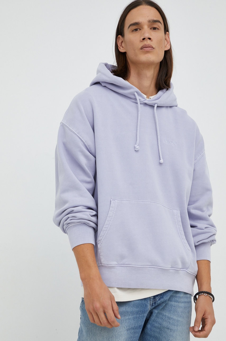 Levi's hanorac de bumbac barbati, culoarea violet, cu glugă, neted