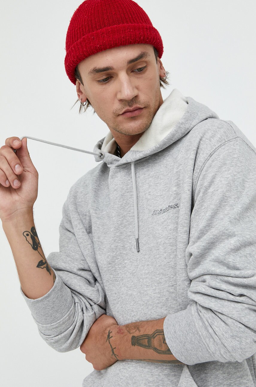 Dickies bluza barbati, culoarea gri, cu glugă, melanj