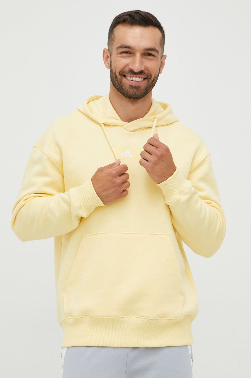 Adidas bluza męska kolor żółty z kapturem z nadrukiem