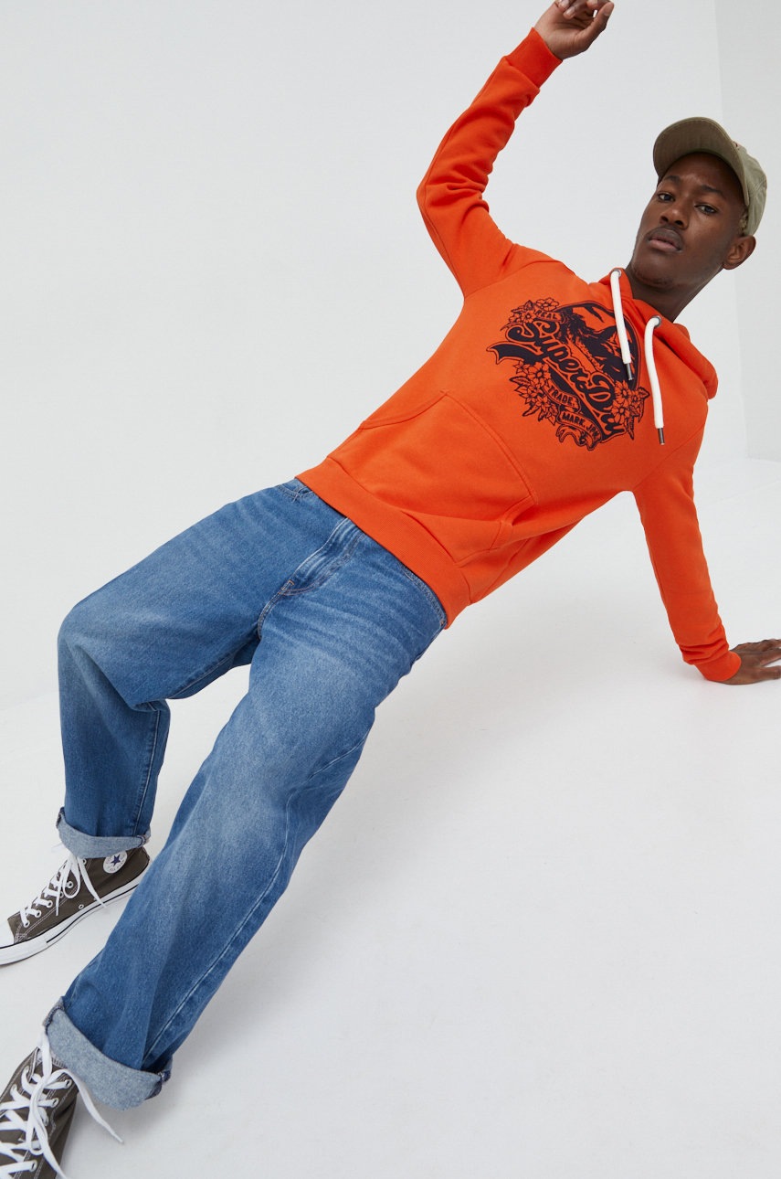 

Суичър Superdry в оранжево с десен, Оранжев