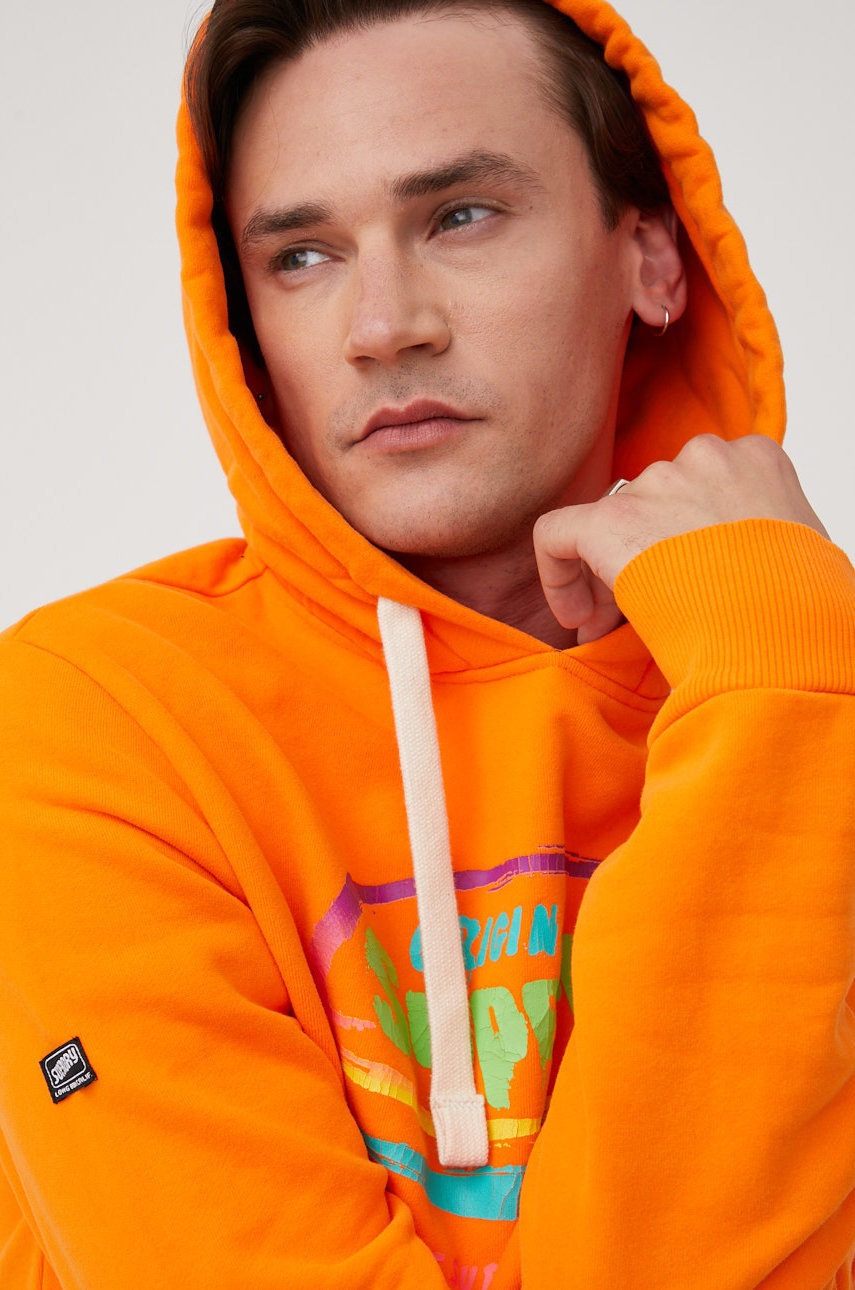 

Памучен суичър Superdry в оранжево с принт, Оранжев