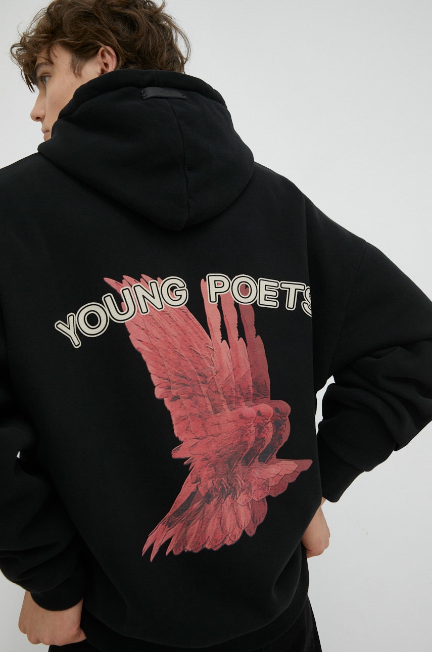 Young poets society hanorac de bumbac blurry danis barbati, culoarea negru, cu glugă, cu imprimeu