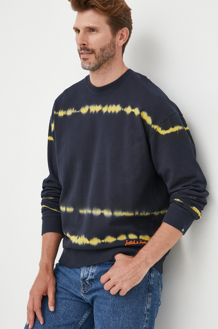 

Памучен суичър Scotch & Soda в тъмносиньо с десен, Тъмносин