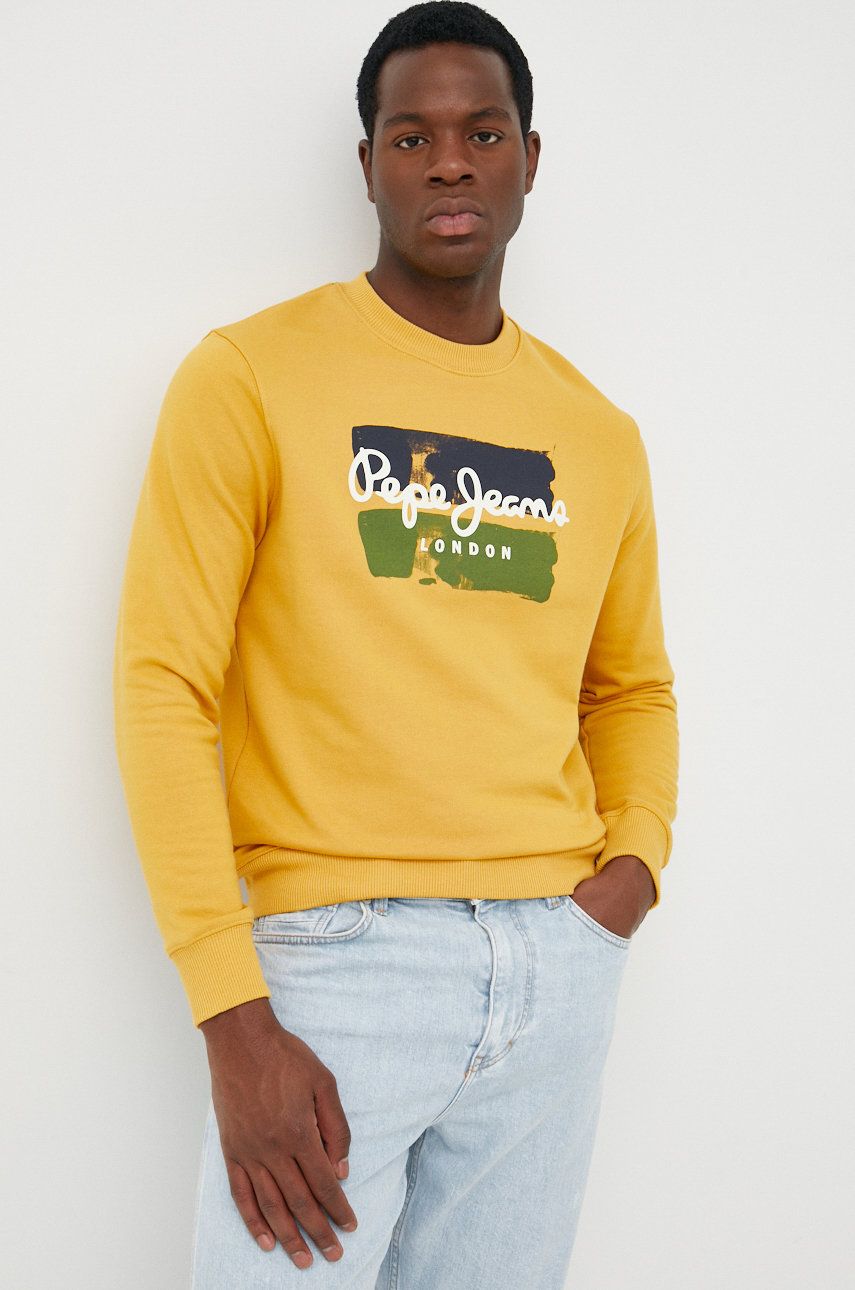 Pepe Jeans bluza bawełniana męska kolor żółty z nadrukiem