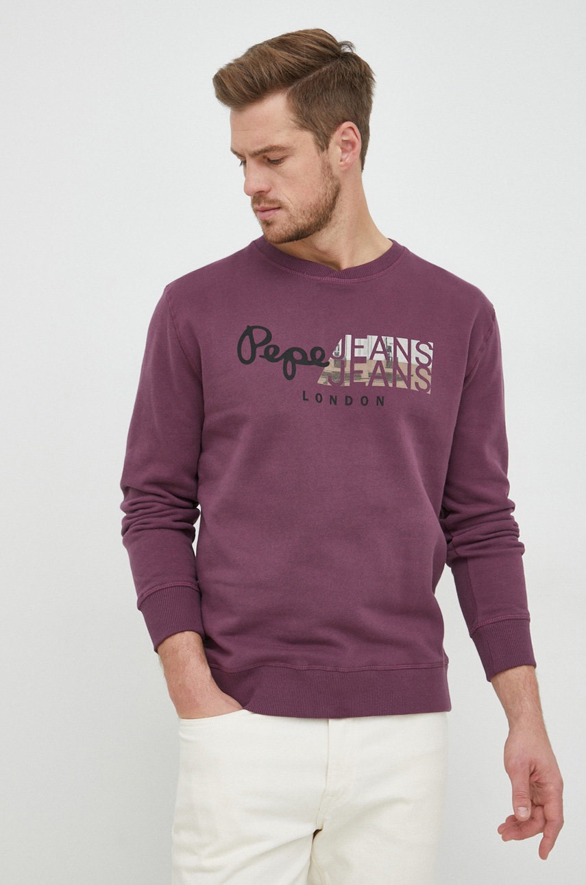 

Памучен суичър Pepe Jeans в лилаво с принт, Виолетов